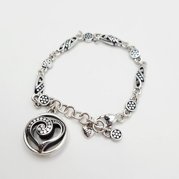 Brighton Ayu Heart Retired Silver Tone Puffy Chain Charm Bracelet - Picture 2 of 3